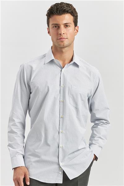 Lacivert Uzun Kol Kareli Desen Bez Ayağı Sert Yaka Classic Comfort Fit Gömlek 1004240254