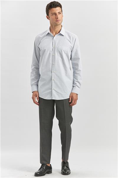 Lacivert Uzun Kol Kareli Desen Bez Ayağı Sert Yaka Classic Comfort Fit Gömlek 1004240254