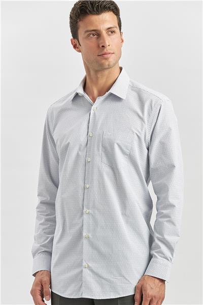 Lacivert Uzun Kol Kareli Desen Bez Ayağı Sert Yaka Classic Comfort Fit Gömlek 1004240254