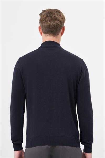 Koyu Lacivert Uzun Kol Kendinden Örme Yarım Balıkçı Yaka Classic Comfort Fit Triko 1012245157