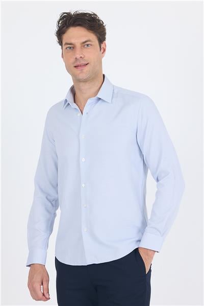 Lacivert Uzun Kol Sert Yaka Cepsiz  Slim Fit Pamuklu Gömlek 1004250225