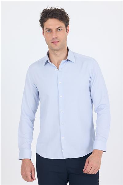 Lacivert Uzun Kol Sert Yaka Cepsiz  Slim Fit Pamuklu Gömlek 1004250225