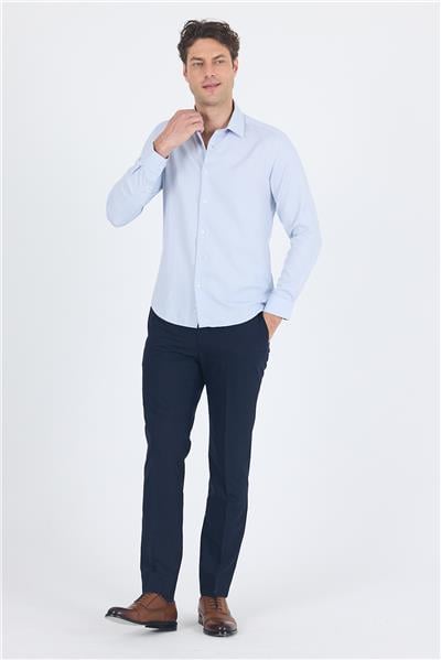 Lacivert Uzun Kol Sert Yaka Cepsiz  Slim Fit Pamuklu Gömlek 1004250225