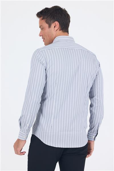 Lacivert Uzun Kol Yarım İtalyan Yaka Cepsiz Easy To Iron Slim Fit Esnek Gömlek 1004250227