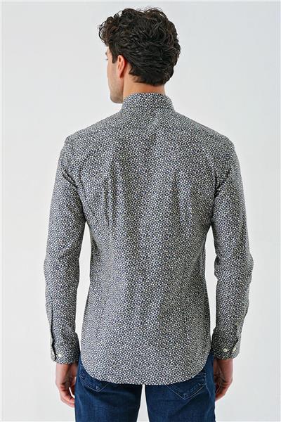 Uzun Kollu Baskılı Cepsiz Biyeli Pamuklu Likralı Slim Fit Gömlek 1004240141