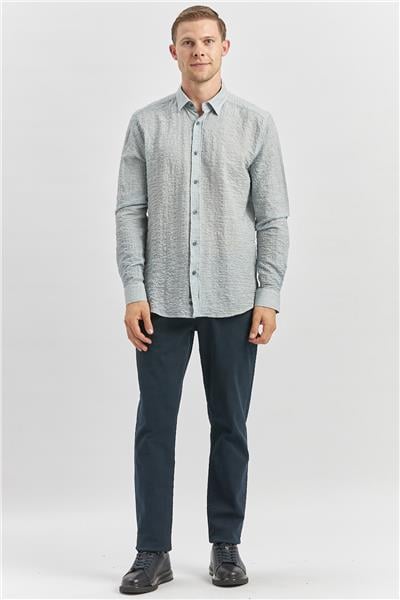 Uzun Kollu Baskılı Gofreli Cepsiz Pamuklu Likralı Klasik Slim Fit Gömlek 1004240102