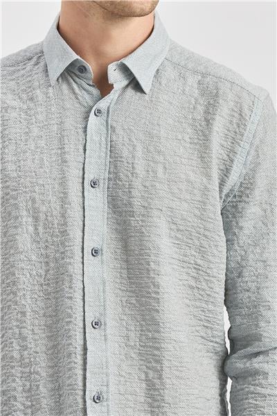 Uzun Kollu Baskılı Gofreli Cepsiz Pamuklu Likralı Klasik Slim Fit Gömlek 1004240102