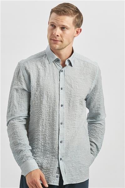 Uzun Kollu Baskılı Gofreli Cepsiz Pamuklu Likralı Klasik Slim Fit Gömlek 1004240102