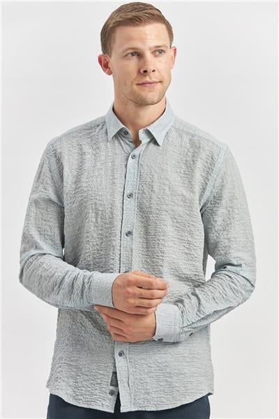 Uzun Kollu Baskılı Gofreli Cepsiz Pamuklu Likralı Klasik Slim Fit Gömlek 1004240102