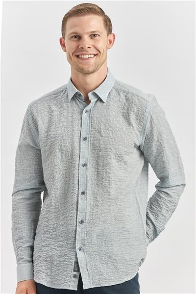 Uzun Kollu Baskılı Gofreli Cepsiz Pamuklu Likralı Klasik Slim Fit Gömlek 1004240102