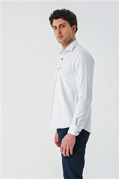 Lacivert Uzun Kollu Desenli Armürlü Cepsiz Pamuklu Klasik Slim Fit Dar Kesim Gömlek 1004240189