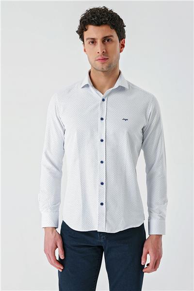 Lacivert Uzun Kollu Desenli Armürlü Cepsiz Pamuklu Klasik Slim Fit Dar Kesim Gömlek 1004240189