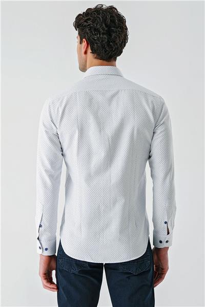 Lacivert Uzun Kollu Desenli Armürlü Cepsiz Pamuklu Klasik Slim Fit Dar Kesim Gömlek 1004240189