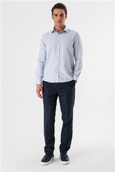 Lacivert Uzun Kollu Armürlü Cepsiz Pamuklu Slim Fit Gömlek 1004235171