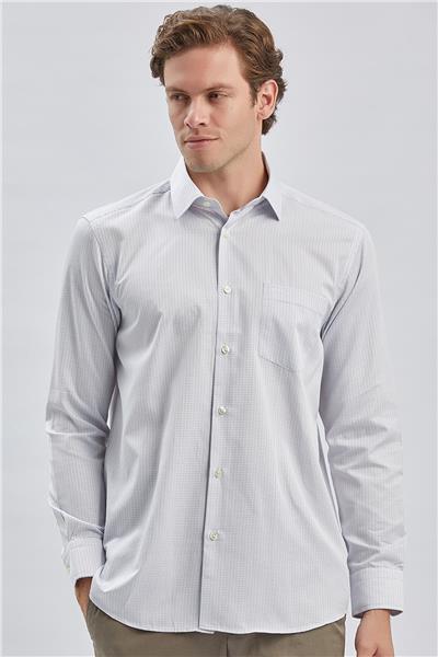 Koyu Lacivert Uzun Kollu Ekoseli Cepli Pamuklu Klasik Comfort Fit Rahat Kesim Gömlek 1004240226