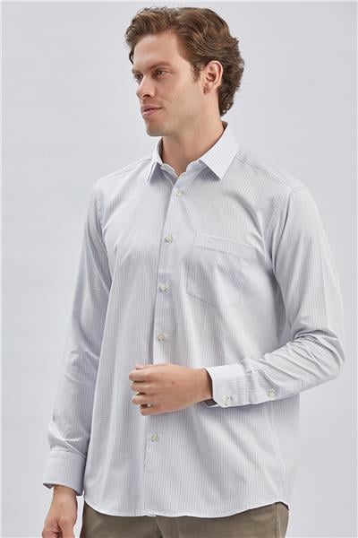 Koyu Lacivert Uzun Kollu Ekoseli Cepli Pamuklu Klasik Comfort Fit Rahat Kesim Gömlek 1004240226