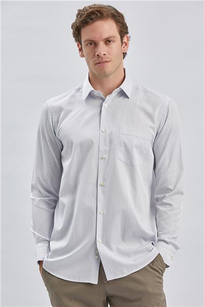 Koyu Lacivert Uzun Kollu Ekoseli Cepli Pamuklu Klasik Comfort Fit Rahat Kesim Gömlek 1004240226