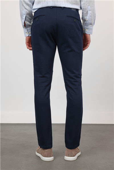 Lacivert Yan Cep Düz Paça Armürlü Slim Fit Pamuklu Chino Pantolon 1003260161