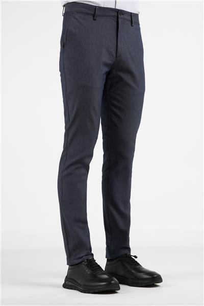 Koyu Lacivert Yan Cep Düz Paça Pamuklu Slim Fit Chino Casual Pantolon 1003255164