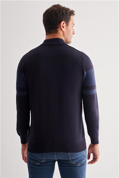 Koyu Lacivert Yarım Balıkçı Yaka Uzun Kol Cepsiz Comfort Fit Pamuklu Triko Kazak 1012255213