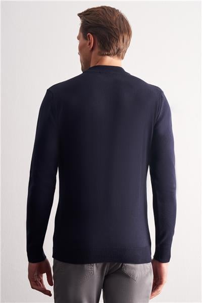 Koyu Lacivert Yarım Balıkçı Yaka Uzun Kol Cepsiz Comfort Fit Pamuklu Triko Kazak 1012255219