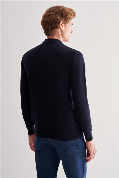 Koyu Lacivert Yarım Balıkçı Yaka Uzun Kol Cepsiz Comfort Fit Pamuklu Triko Kazak 1012255215