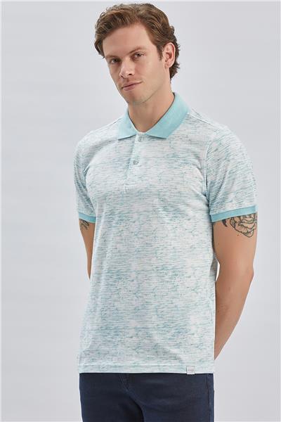 Koyu Mavi Baskılı Pike Polo Yaka Garnili %100 Pamuk Casual Slim Fit Dar Kesim Tişört 1011240157