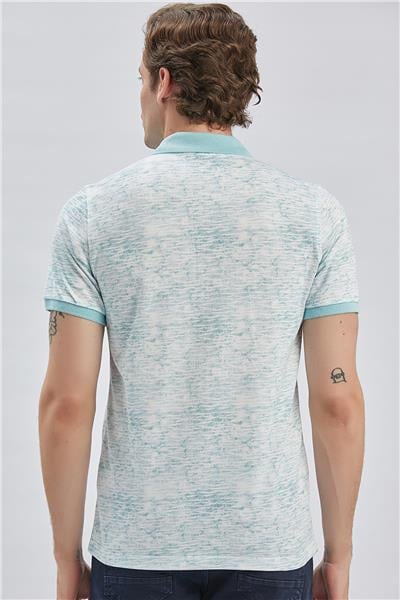 Koyu Mavi Baskılı Pike Polo Yaka Garnili %100 Pamuk Casual Slim Fit Dar Kesim Tişört 1011240157