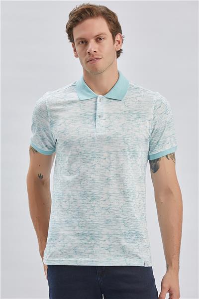 Koyu Mavi Baskılı Pike Polo Yaka Garnili %100 Pamuk Casual Slim Fit Dar Kesim Tişört 1011240157