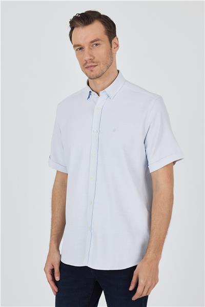 Biritli Yaka Düz Casual Pamuklu Comfort Fit Gömlek 1004250221