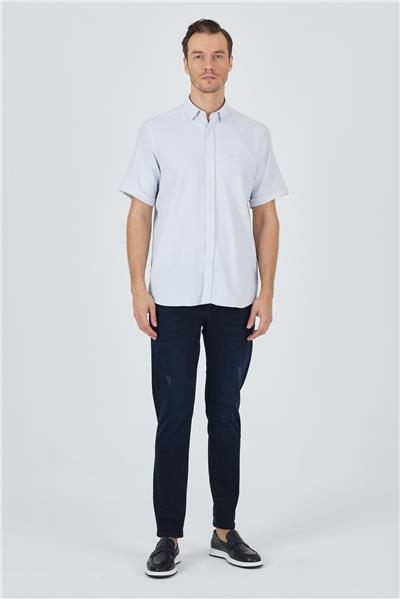Biritli Yaka Düz Casual Pamuklu Comfort Fit Gömlek 1004250221