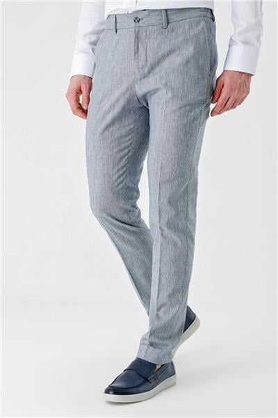 Koyu Mavi Keten Lastikli Yandan Cepli Casual Slim Fit Jogger Pantolon 1003240103