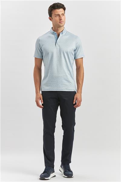 Koyu Mavi Merserize Garnili Pamuklu Casual Slim Fit Tişört 1011240164