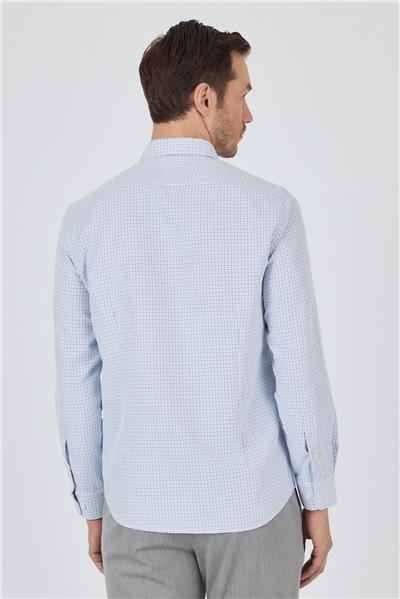 Mavi Düğmeli Yaka Kendinden Desenli Classic Pamuklu Slim Fit Gömlek 1004250217