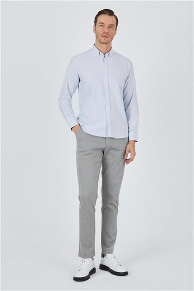 Mavi Düğmeli Yaka Kendinden Desenli Classic Pamuklu Slim Fit Gömlek 1004250217