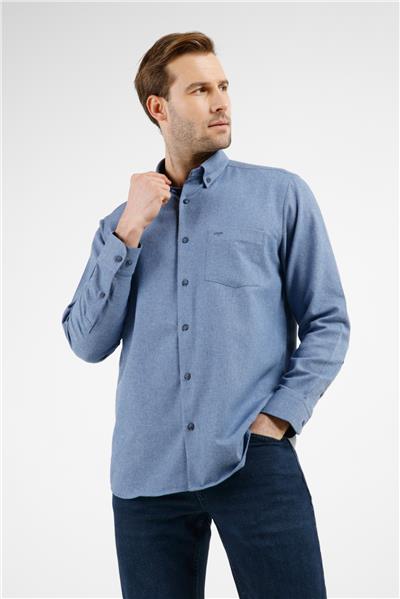 Mavi Düğmeli Yaka Uzun Kol Cepli Comfort Fit Pamuklu Gömlek 1004255234
