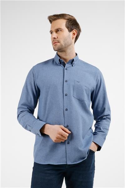 Mavi Düğmeli Yaka Uzun Kol Cepli Comfort Fit Pamuklu Gömlek 1004255234