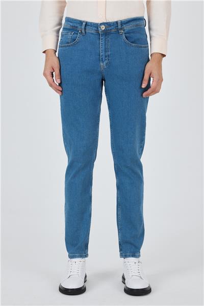 Koyu Mavi Gabardin 5 Cep Düz Paça Casual Slim Fit Pamuklu Denim Pantolon 1023250155