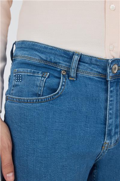 Koyu Mavi Gabardin 5 Cep Düz Paça Casual Slim Fit Pamuklu Denim Pantolon 1023250155