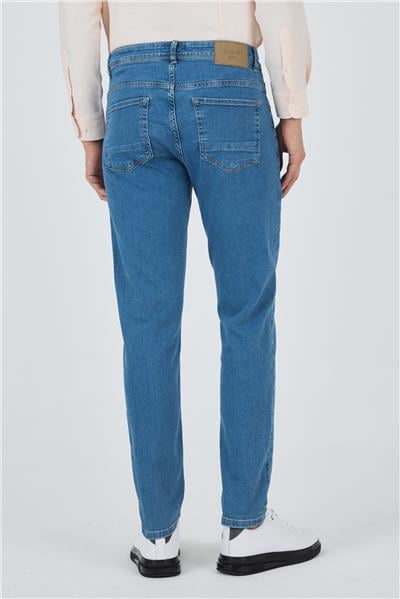 Koyu Mavi Gabardin 5 Cep Düz Paça Casual Slim Fit Pamuklu Denim Pantolon 1023250155