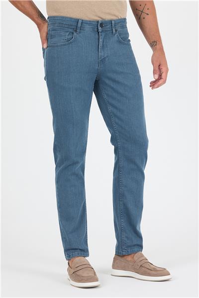 Koyu Mavi Gabardin 5 Cep Düz Paça Casual Slim Fit Pamuklu Denim Pantolon 1023250157