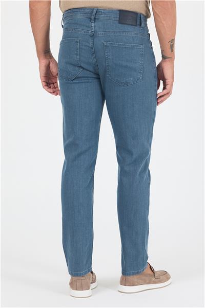 Koyu Mavi Gabardin 5 Cep Düz Paça Casual Slim Fit Pamuklu Denim Pantolon 1023250157