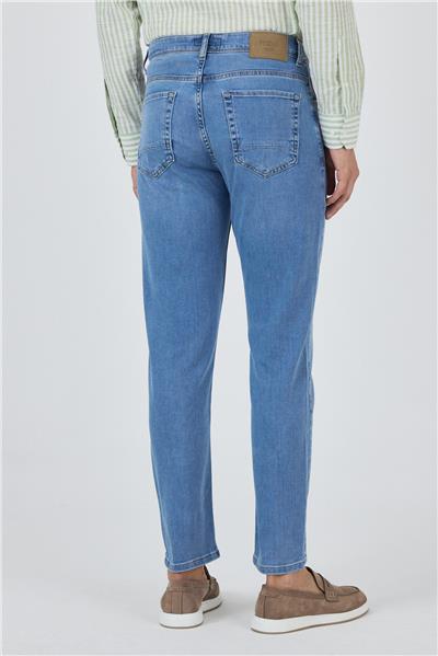 Koyu Mavi Gabardin 5 Cep Düz Paça Casual Slim Fit Pamuklu Denim Pantolon 1023250156