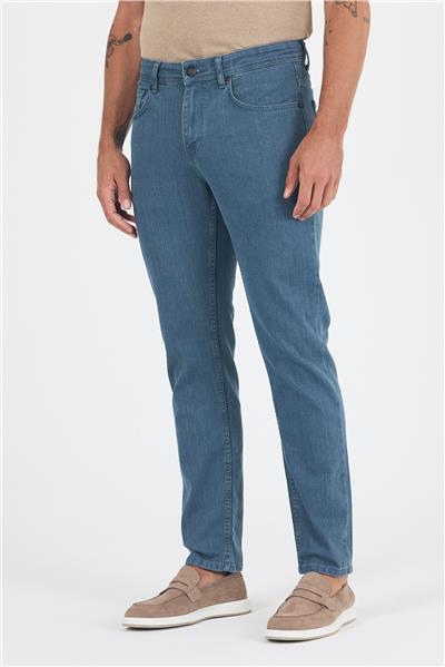 Koyu Mavi Gabardin 5 Cep Düz Paça Casual Slim Fit Pamuklu Denim Pantolon 1023250157