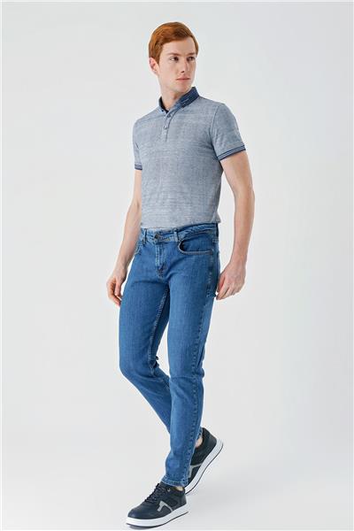 Koyu Mavi Gabardin 5 Cepli Slim Fit Dar Kesim Casual Denim Jean Kot Pantolon 1023240150