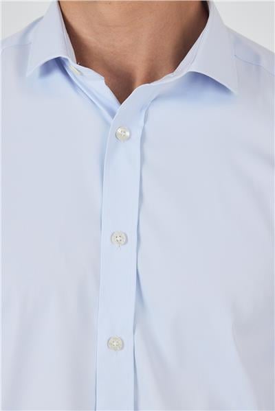 Koyu Mavi Yarım İtalyan Yaka Cepsiz Gabardin Uzun Kol Slim Fit Esnek Gömlek 1004250235