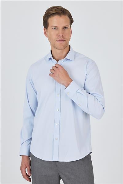 Koyu Mavi Yarım İtalyan Yaka Cepsiz Gabardin Uzun Kol Slim Fit Esnek Gömlek 1004250235