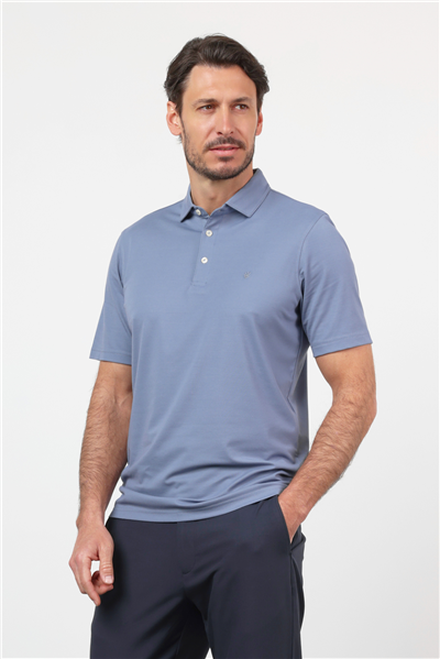 Koyu Mavi İtalyan Yaka Kısa Kol Cepsiz Comfort Fit Esnek Tişört 1011260156