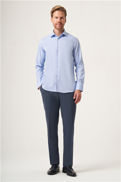 Koyu Mavi İtalyan Yaka Oxford Slim Fit Kolay Ütü Pamuklu Gömlek 1004265270
