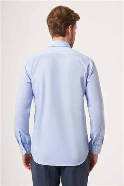 Koyu Mavi İtalyan Yaka Oxford Slim Fit Kolay Ütü Pamuklu Gömlek 1004265270